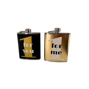 Flask Set of 2 Wild eye designs 1 For Me For You Gold Bar Gift Party Stainless c